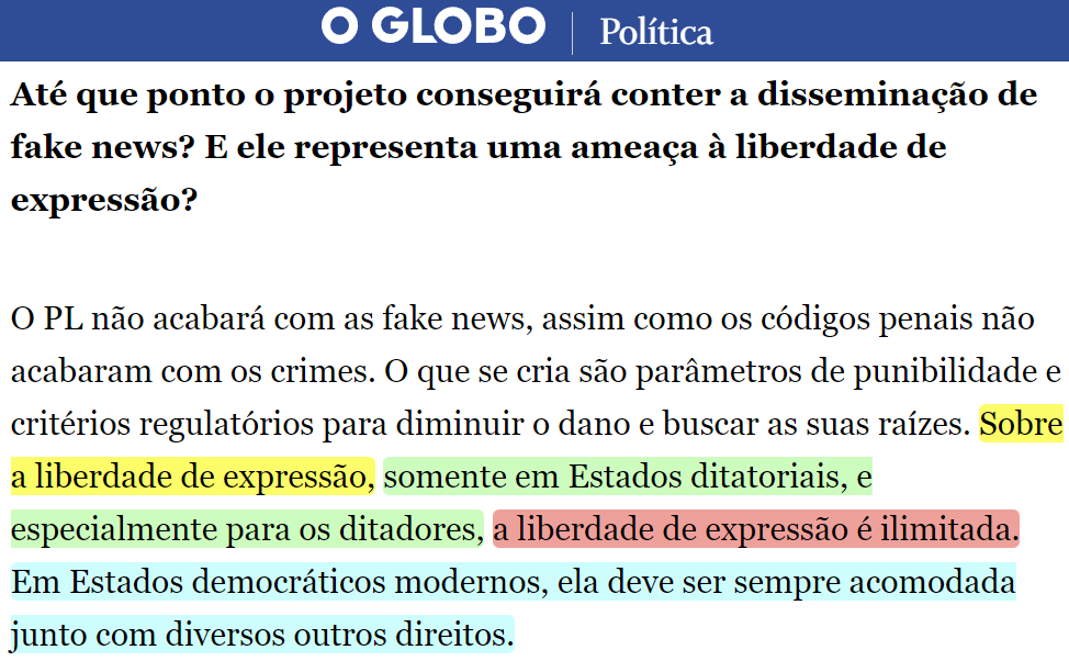 Segundo entrevista do GLOBO, somente em DITADURAS existe liberdade de expressão ilimitada.

Ou seja, se quer liberdade peça uma ditadura, porque na democracia da Globo vc tem que ficar caladinho?

A Globo odeia o Brasil?