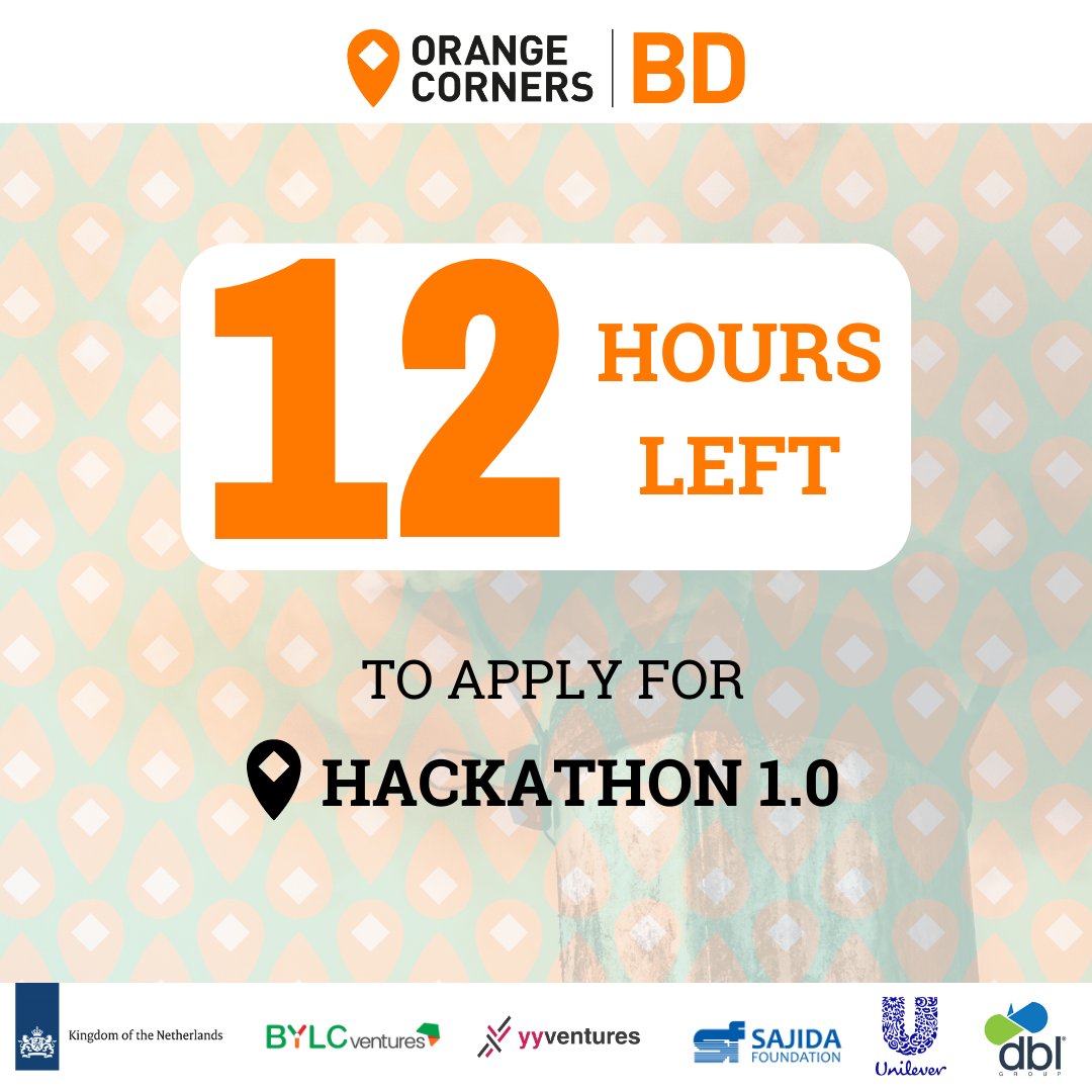 ⏰Only 12 hours left to register for our upcoming hackathon on climate action and a chance to win a prize money of worth BDT 1,00,000. 
To register: forms.gle/qz71AwvFFQfJLn… 
Deadline: 11:59 PM, April 30, 2023 

#Hackathon #OrangeCornersBD #Entrepreneurs #Innovation #ClimateAction