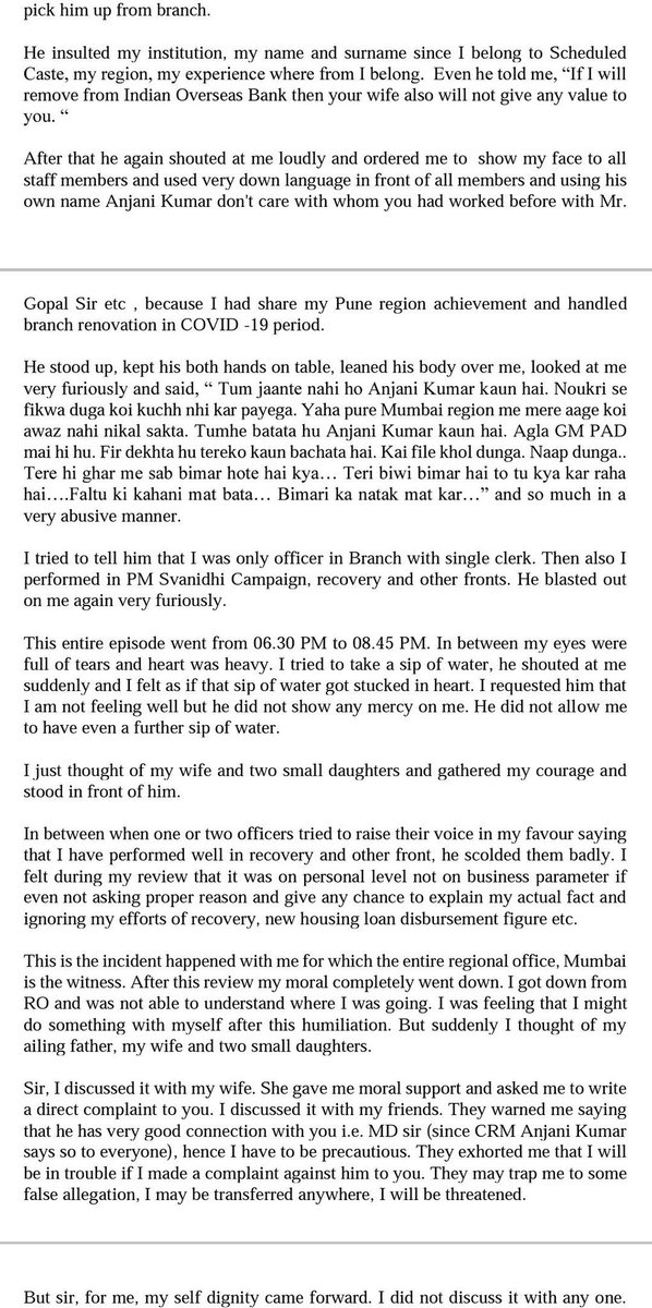 mahaprabandhak's tweet photo. Didn’t get enough time throughout the week days, but got outraged after reading this letter of Deepak Wakchaure of @IOBIndia. 

Officers like Anjani Kumar are jaundice of the Banking system. MD of the bank is in connivance. 

Can we expect @DFS_India for swift justice? https://t.co/5Cm7QW6eXu