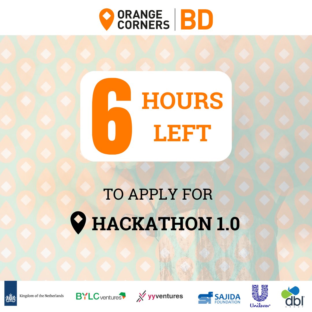 There is still time to register for Orange Corners Bangladesh presents Hackathon 1.0, but only 6 hours left! Submit climate action ideas by 11:59 PM and compete for a chance to win BDT 1,00,000. 

Registration link: forms.gle/qz71AwvFFQfJLn…

Deadline: 11:59 PM, April 30, 2023