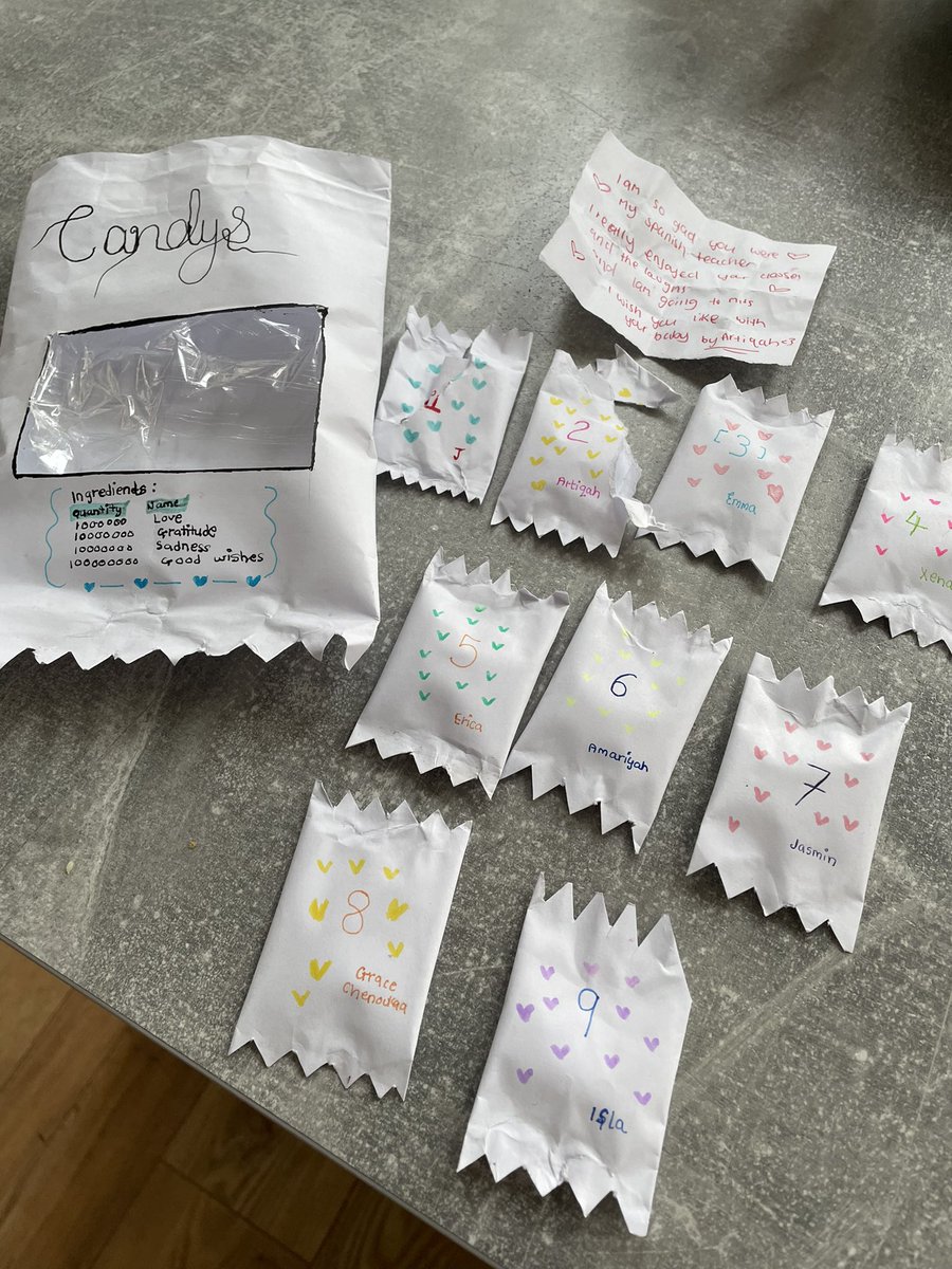 SenoraMoyse's tweet photo. Already missing my students so opened up Yr10 student 2 mat leave note from my class, bless their hearts 😇❤️😇❤️😇❤️ https://t.co/ZimaxnXzut