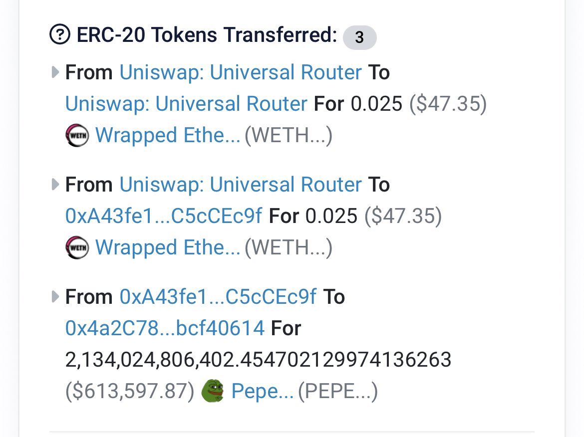 Vasaav23's tweet photo. Another $pepe human put in $47, and it’s currently worth $613,597 https://t.co/r2QO8BOySh