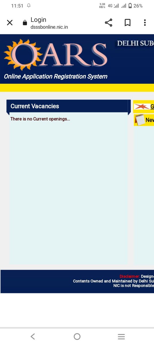 aishkatara's tweet photo. @DSSSB  @ArvindKejriwal @EduMinOfIndia  
Govt of Delhi is running this website and here is a Syntax error:-
https://t.co/Tob6y4qzTH
"There are no current openings"
Or "There is no current opening"
Should be written here instead of current line ie there is no current openings https://t.co/fUBBJZhdGd