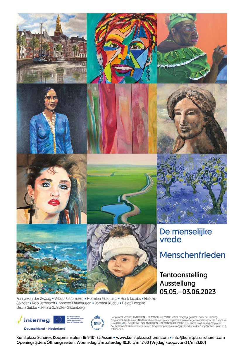 Opening expo 5 mei 
15.30 door burgemeester <a href="/MarcoOut/">Marco Out</a> 
Kunstplaza Schurer topfloor <a href="/VanderveenAssen/">Warenhuis Vanderveen</a> <a href="/marketingdrenth/">Marketing Drenthe</a> <a href="/Vaartinassen/">Vaart in Assen</a> <a href="/InterregD_NL/">Interreg Deutschland-Nederland</a>