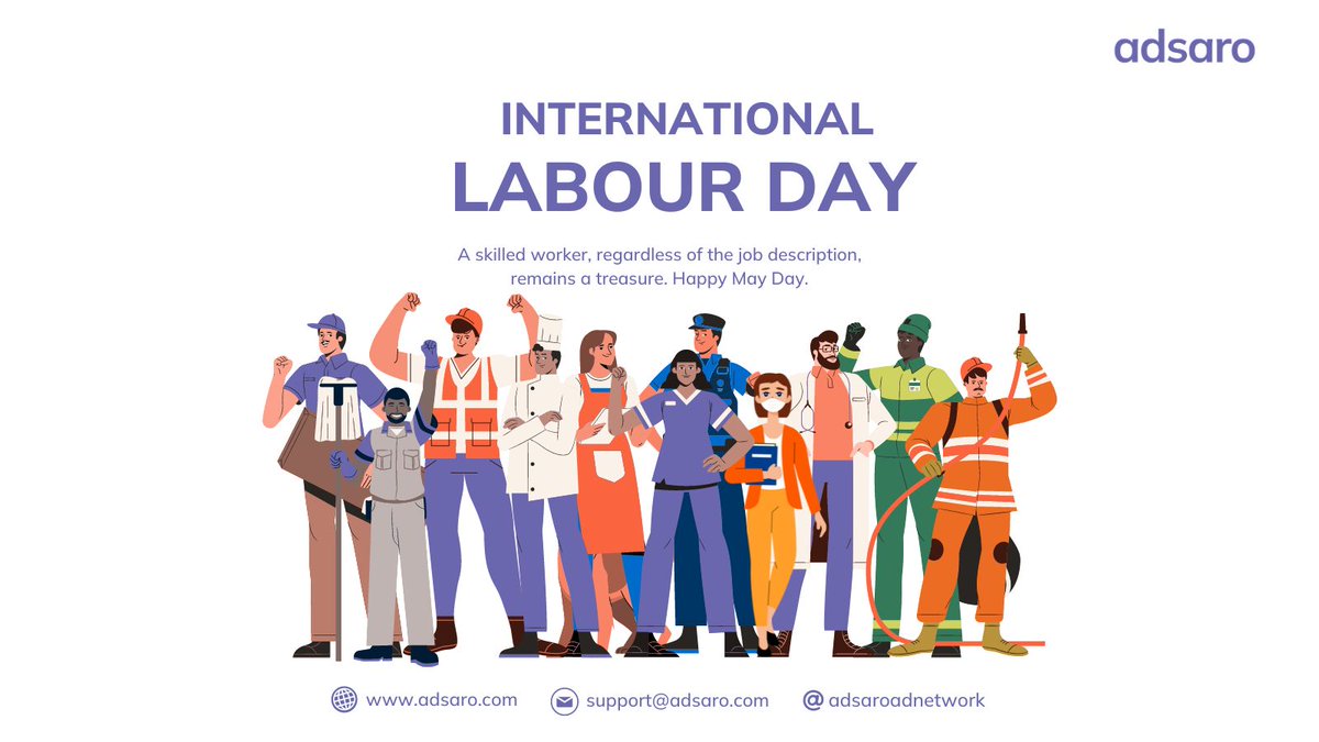 Adsaroadnetwork's tweet photo. Happy Labour Day
#adsaro  #InternationalLabourDay #MayDay #Ad https://t.co/KhvqZhsgQh