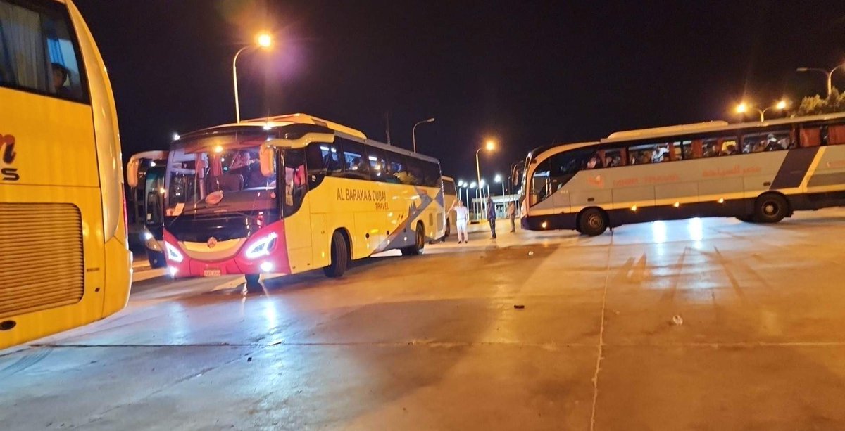 340 OFWs (some with kids) and Islamic students aboard 7 buses onward to Cairo from the Argeen Land Port Authority. This was last night. It's 9.24 am here now. A few more hours for the buses to reach Cairo. <a href="/DMWPHL/">Department of Migrant Workers - Philippines</a> <a href="/DFAPHL/">DFA Philippines 🇵🇭</a> <a href="/DSWDserve/">DSWD</a> <a href="/OWWAofficial/">OWWA</a> 
#340HomeSoon