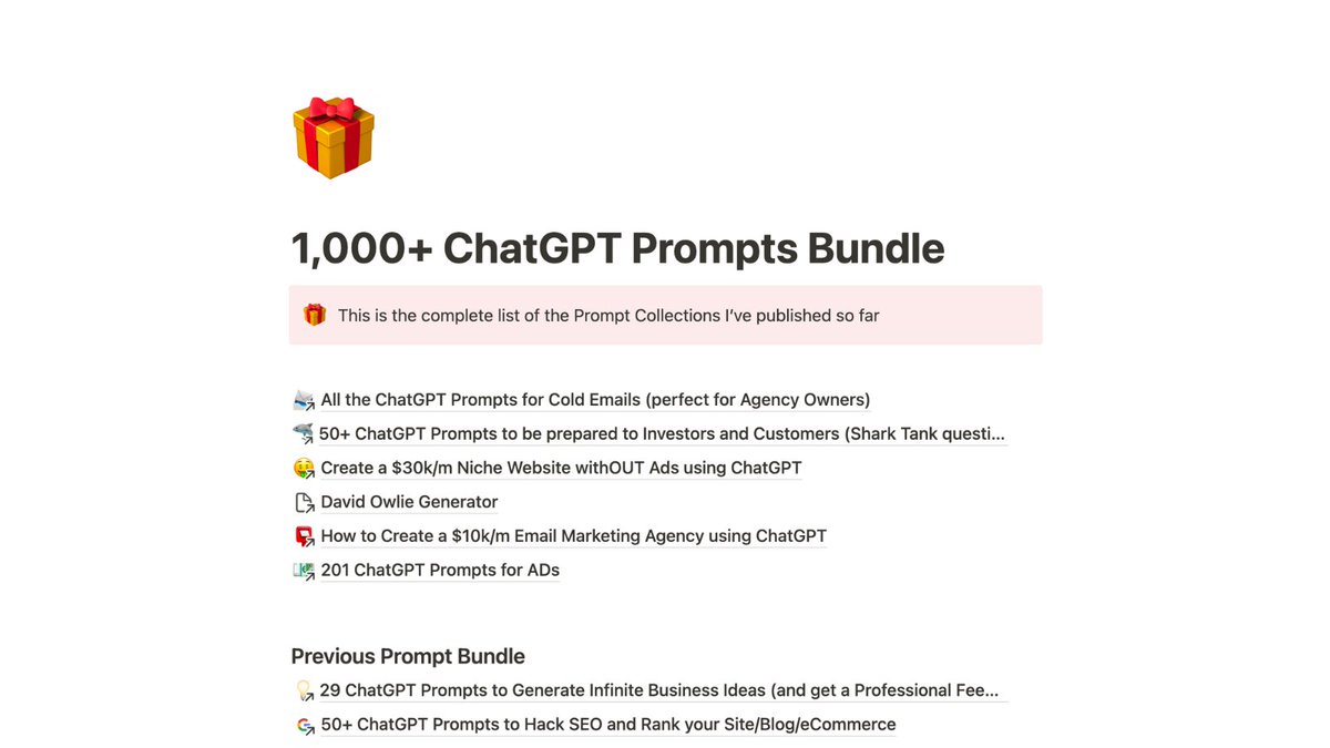 In the last weeks I released thousands of ChatGPT prompts for marketing and business

You can get all for FREE

Just RT and comment "Bundle"
and I'll DM it to you

(must be following)