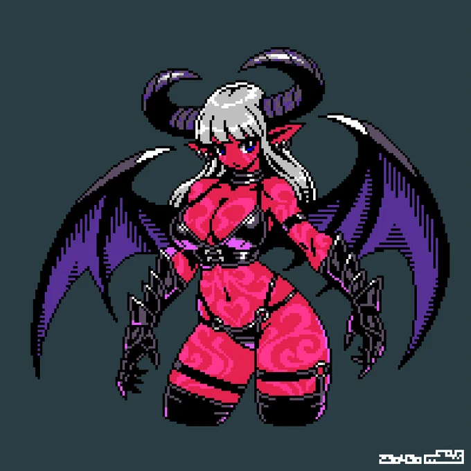 #ドット絵 #pixelart  久しぶりの新作の悪魔娘です 12色で描いてます