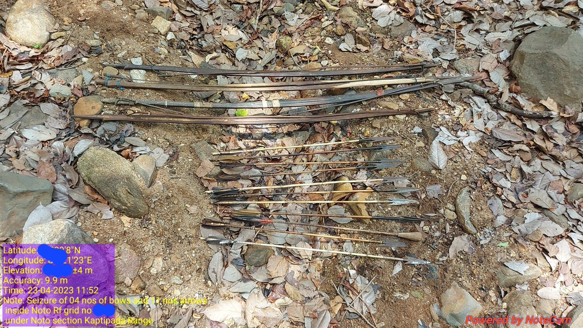amar_odisha's tweet photo. During patrolling Bows 04 nos &amp; arrows 11 nos seized from poachers while they trying to enter into Noto Rf (STR).The culprits managed to escape.Poaching of wildlife prevented.A case has been registered &amp; investigation is on @BaripadaT 
@CircleRccf 
@PCCFWL_Odisha 
@DM_Mayurbhanj https://t.co/sBDgYMdxKd