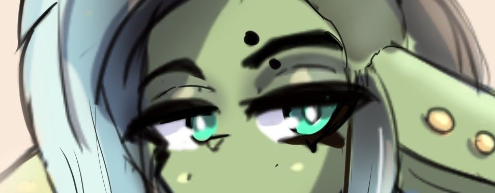 She's just staring away at the interesting patterns of stitches and scars all along his body, tilting her head and wondering why he had his hand raised over her head.