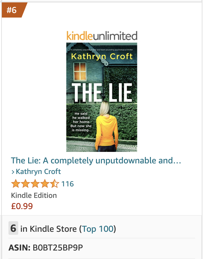 bookouture (@bookouture) on Twitter photo 🎉Woohoo! Top 10!🎉
Huge congratulations to <a href="/KatCroft/">Kathryn Croft</a> this morning!
THE LIE has jumped into the UK Top Ten on this fine Sunday morning at #6. How fantastic to see!
Got your copy yet?
It's only 99p for ONE MORE DAY!
Grab it now!
geni.us/B0BT25BP9Psoci… 🎉Woohoo! Top 10!🎉
Huge congratulations to <a href="/KatCroft/">Kathryn Croft</a> this morning!
THE LIE has jumped into the UK Top Ten on this fine Sunday morning at #6. How fantastic to see!
Got your copy yet?
It's only 99p for ONE MORE DAY!
Grab it now!
geni.us/B0BT25BP9Psoci…