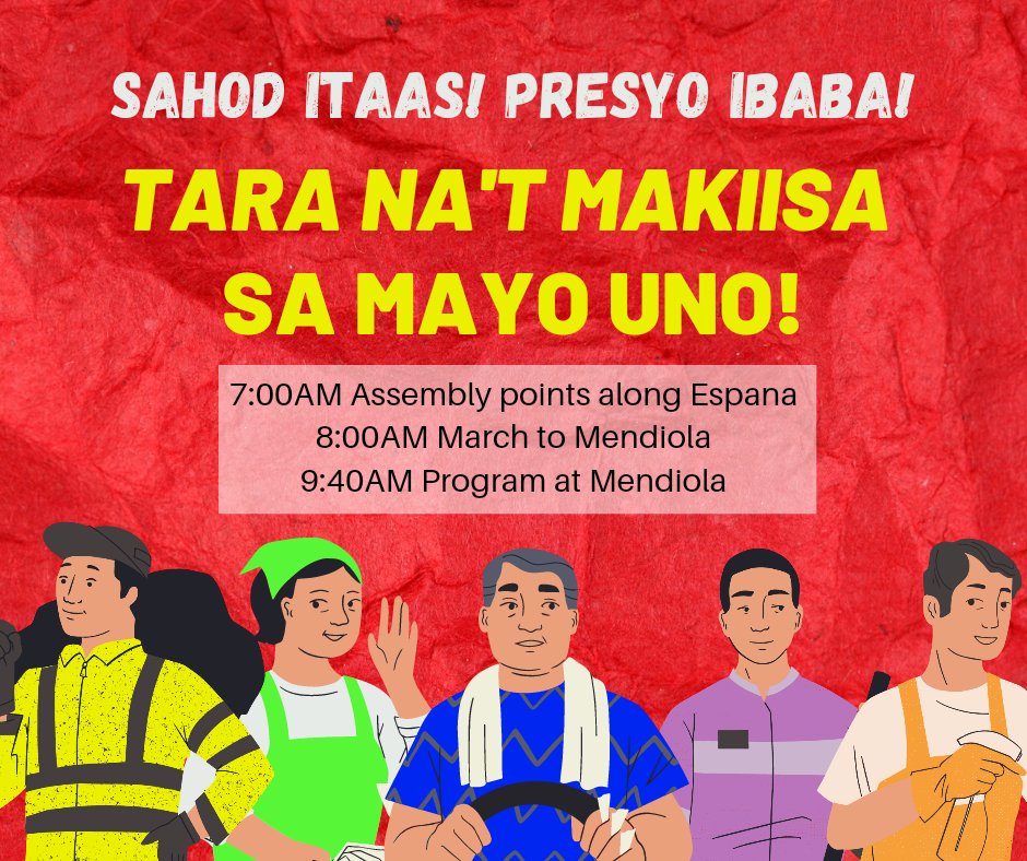scmpPCU's tweet photo. Palakasin ang ating nagkakaisang tinig! Ating ipanawagan #SahodItaasPresyoIbaba sa darating na Mayo Uno!

Sumama at makiisa sa Mayo Uno at makiisa sa laban ng mga manggagawa para sa nakabubuhay na sahod, kasiguruhan sa trabaho at karapatan!

#SahodItaas
#MayoUno https://t.co/YO0KwxzH7P