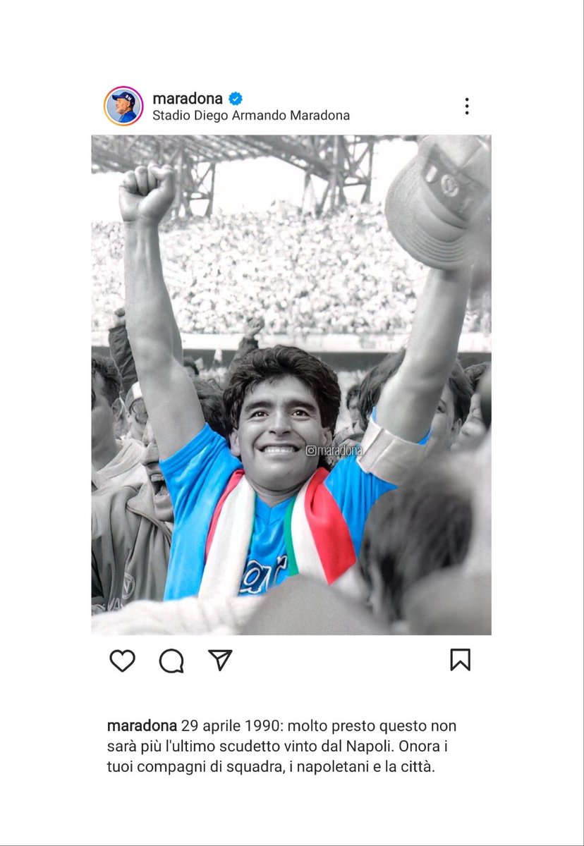 PianetaN's tweet photo. 10 ore fa questo post sulla pagina ufficiale di Diego Armando Maradona. 

Da lassù hai tifato come non mai, questo scudetto è anche per te!

#pianetanapoli #sscnapoli #Napoli #seriea #legaseriea #italia #regionecampania https://t.co/bm7P8prrkk