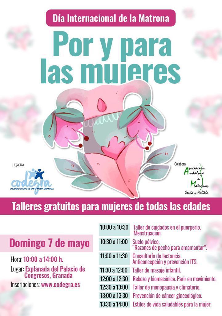 El domingo 7 de mayo por la mañana, en #Granada, #DíaDeLaMatrona #TalleresGratuitos para #Mujeres y #Madres