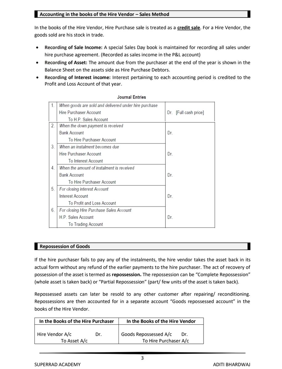CAAditiBhardwaj's tweet image. Accounting for Hire purchase transactions. 

📝Summary notes for understanding theory. 

#caintermediate #castudents #cacoaching #caexams #revision #accounts #accounting #hirepurchase #scoringchapter #caclasses #caintermediateclasses #icai #icaiexams #superradacademy #bangalore
