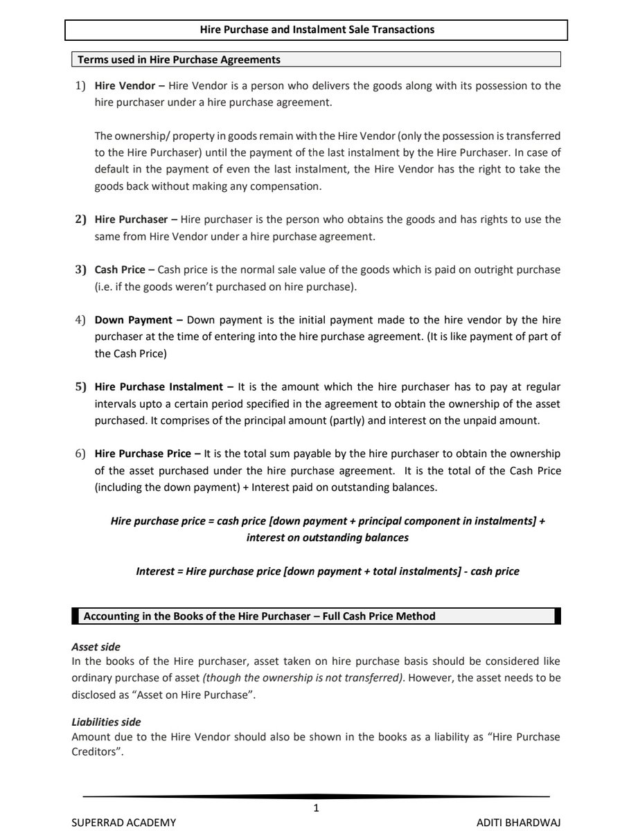 CAAditiBhardwaj's tweet image. Accounting for Hire purchase transactions. 

📝Summary notes for understanding theory. 

#caintermediate #castudents #cacoaching #caexams #revision #accounts #accounting #hirepurchase #scoringchapter #caclasses #caintermediateclasses #icai #icaiexams #superradacademy #bangalore