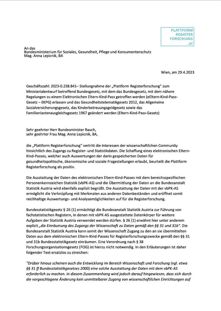registerforsch1's tweet photo. Stellungnahme der Plattform Registerforschung zum eEltern-Kind-Pass Gesetz. Wieder einmal muss die Forschung draussen bleiben. Hier kann man die Stellungnahme unterstützen: https://t.co/HlzVEWL3fG
Danke! https://t.co/CiMS0jZMOA