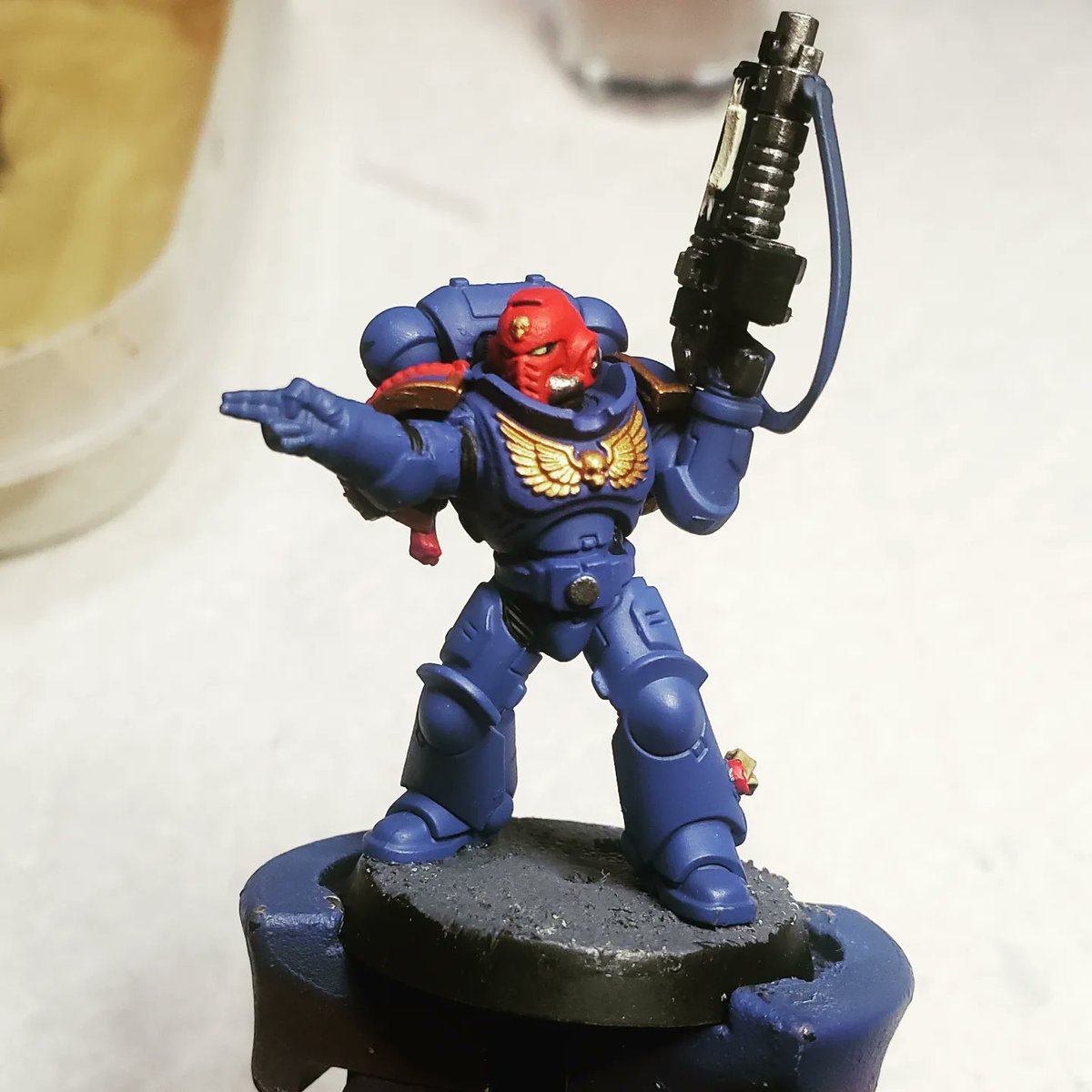 Here is my current work in progress Primaris Sergeant. 
@warhammer
#warhammer #warhammer40k #warhammer40kpainting #warhammercommunity #gamesworkshop #gamesworkshop40k #miniaturepainting #miniaturepainter #miniatures #hobby #spacemarines #spacemarines40k #primarismarines