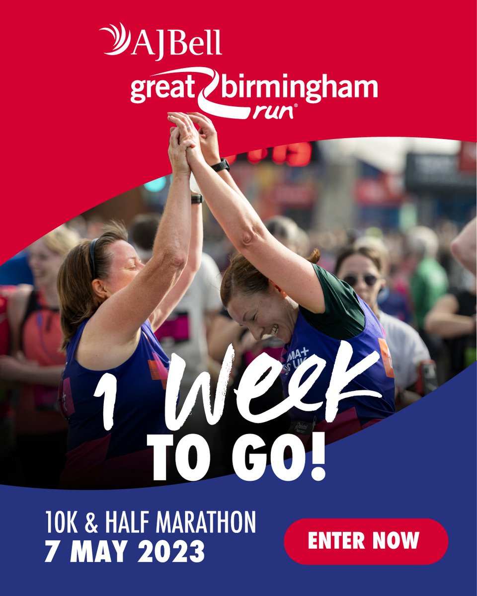 1️⃣ 𝗢𝗡𝗘 𝗪𝗘𝗘𝗞 𝗟𝗘𝗙𝗧 until the big day!

The excitement for the AJ Bell #GreatBirminghamRun is starting to build! Make sure you have your race-day outfit planned &amp; your body is well-rested! 🏃‍♀️👟💨

If you're not signed up yet, it's not too late!🏅👇
grtrun.org/GBR2023