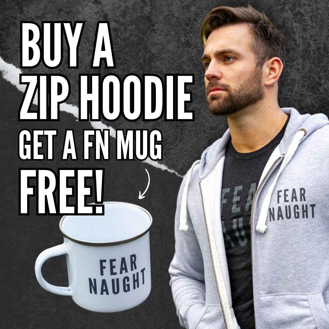 FearNaughtUK's tweet photo. We’re back with a brand new deal – buy a Zip Hoodie, get a FEAR NAUGHT mug for FREE! 

Don’t forget to add the mug to your basket to claim. 

🔗 Shop now: https://t.co/kKmjHuvqj9 https://t.co/VZs4ygi1XI