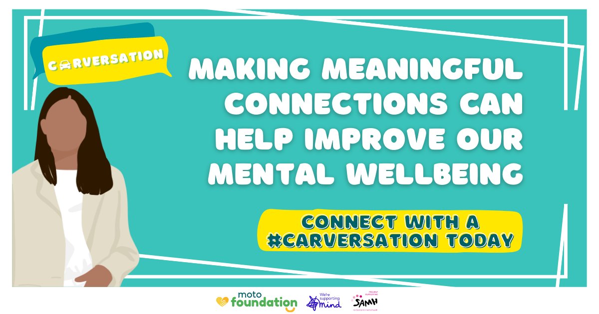motoway's tweet photo. A brighter journey starts with a meaningful connection. That's why we're excited to partner with @MindCharity and @SAMHtweets to promote better mental health and wellbeing by encouraging everyone to have a #Carversation this spring. https://t.co/rxtY87S0uO