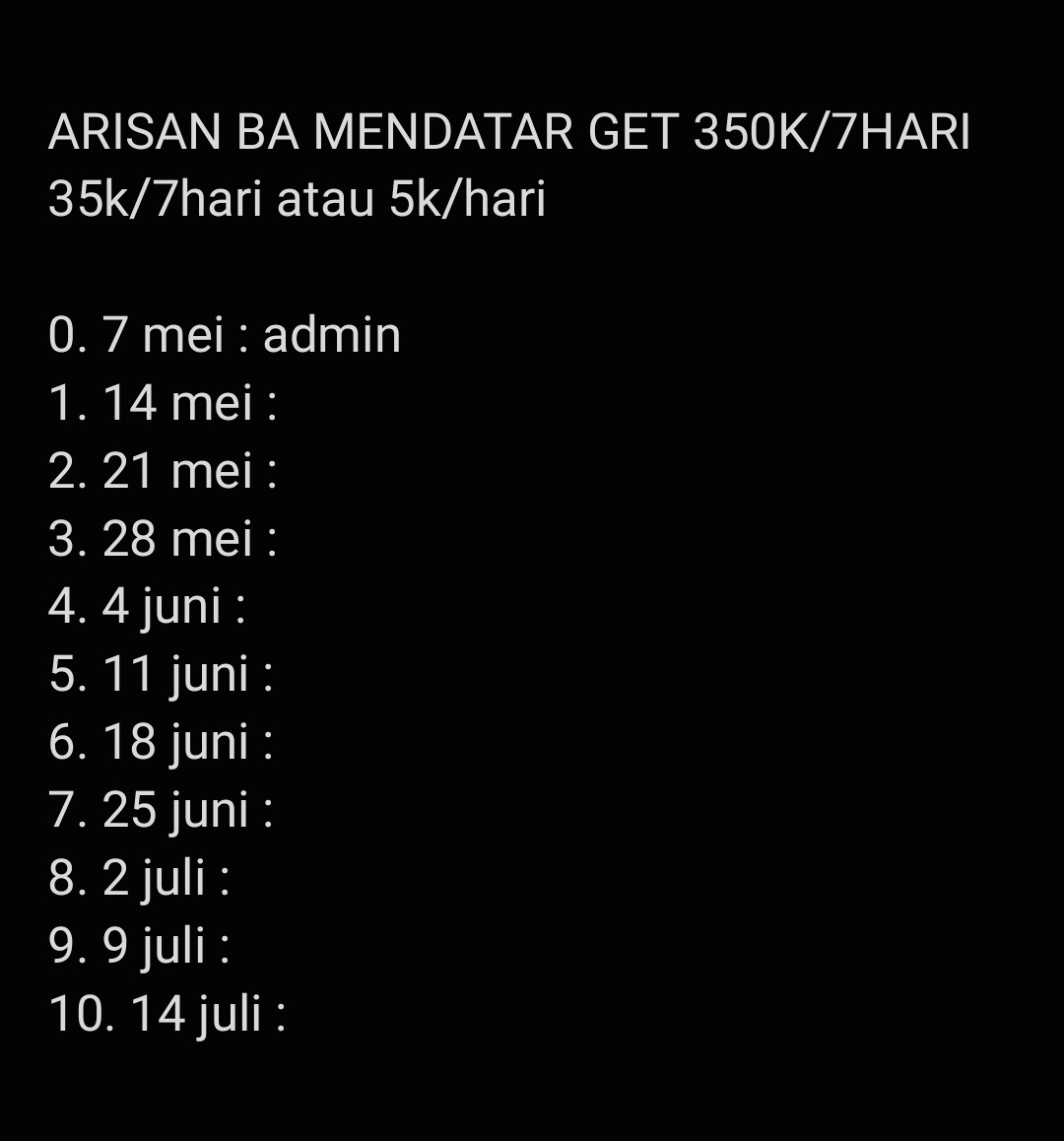 584jt's tweet photo. @lalaajake arisan mendatar get 350k/7hari iuran perhari (5k) perminggu (35k). untuk detail lebih lengkap? dm @inecffable atauu wa https://t.co/vztYDVfC7Q yaa 🫶🏻 https://t.co/SNIxVyl1wi