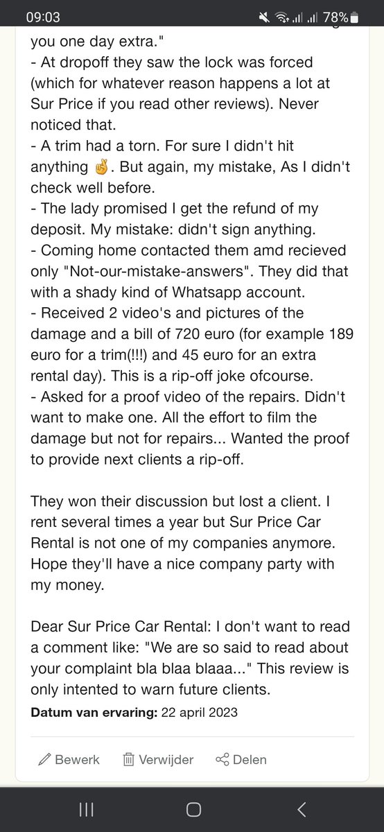 nanvangrootel's tweet photo. You wanna laugh and wanna be warned for Sur Price Car Rental? Read via @TrustpilotNL https://t.co/QHUk2qD32j https://t.co/joX5Cb0SaF