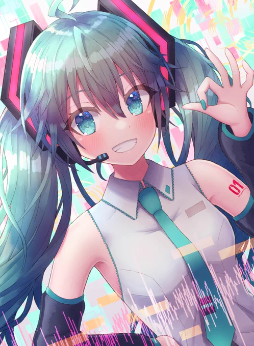めェめんさんの、ニカッと笑うミクさん!明るく、カラフルでキレイ!ミクさんの元気いっぱいな雰囲気が伝わるイラストだホー(*'▽`*)【】 #piapro #初音ミク