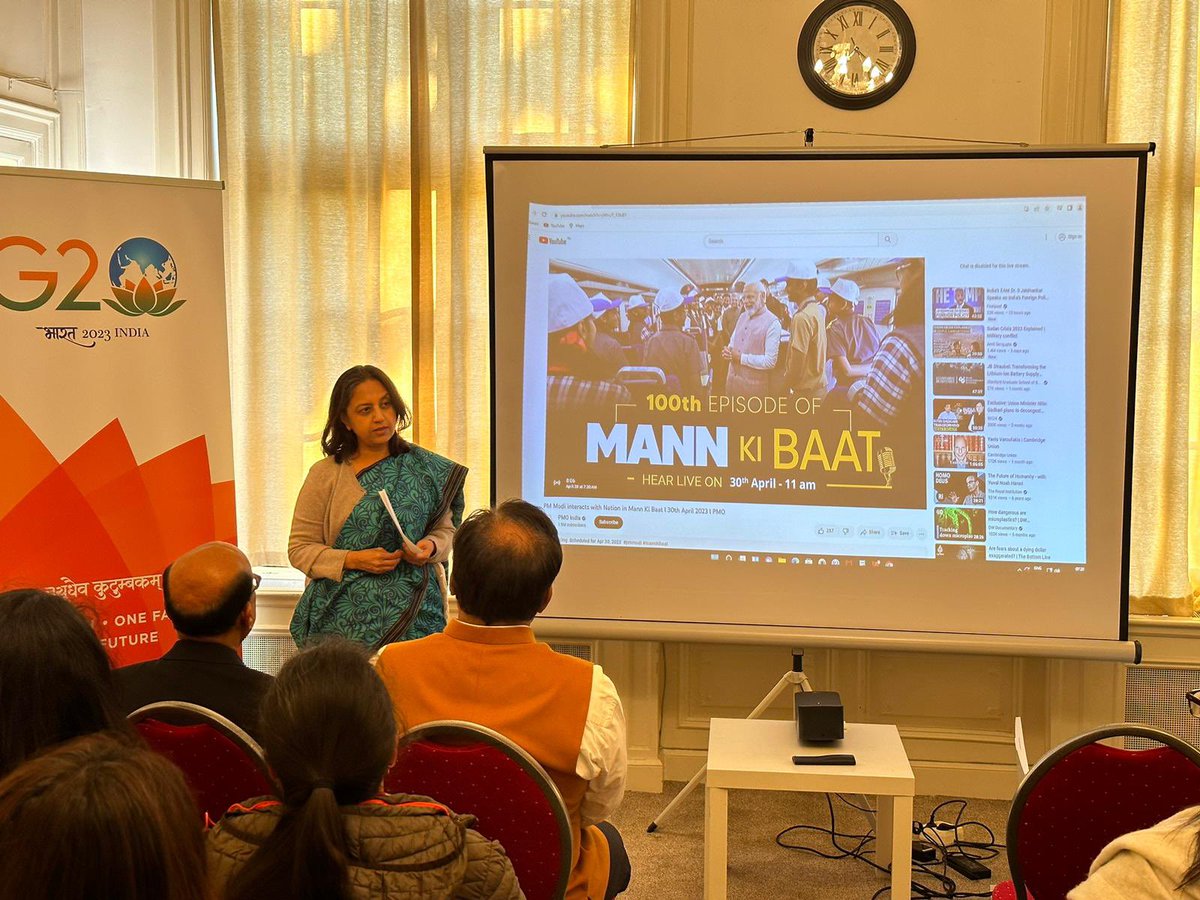 IndinNederlands's tweet photo. Members of the Indian community in Netherlands joined the historic 100th episode of Mann Ki Baat with Prime Minister Shri Narendra Modi at Embassy of India, The Hague @narendramodi @MEAIndia @DrSJaishankar #MannKiBaat100 https://t.co/wPfC5WGS5I
