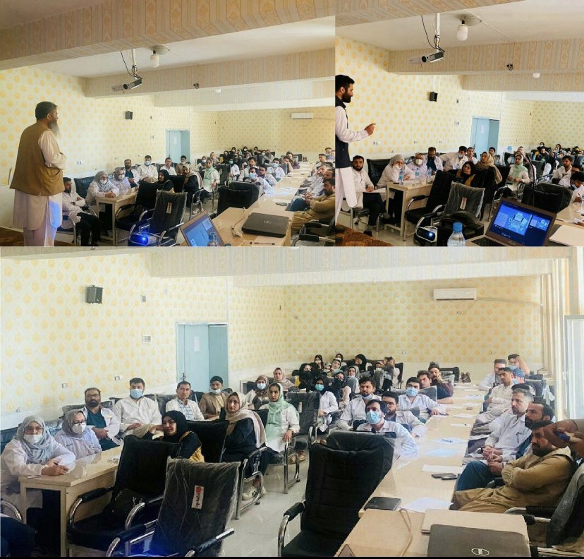 پروگرام #Ayat_25: دوره چهارماهه آموزش تحقیق
--------------
دوره چهارماهه آموزش تحقیق برای کادر شفاخانه حوزوی ولایت هرات آغاز گردید.
طی این دوره، تمام موضوعات نظری و عملی پیرامون تحقیقات طبی بحث میگردد.

شنبه
۲۹ اپریل ۲۰۲۳
#ACES
#Health #Research #Afghanistan