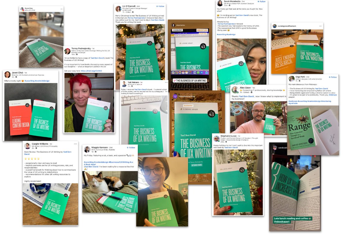 Have gotten really amazing feedback on my book, The Business of #UX Writing. If you're curious about making the case for ROI, check it out! abookapart.com/products/the-b… <a href="/abookapart/">A Book Apart</a> #ContentDesign