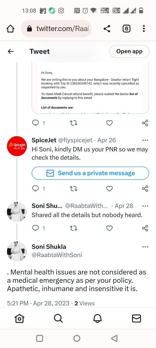 RaabtaWithSoni's tweet photo. It has been a month since I cancelled my ticket for medical emergency. @Cleartrip and @flyspicejet both the companies are not responsive to my concern even after several follow-ups. Please intervene @MoCA_GoI https://t.co/1j7bJ0Jef4