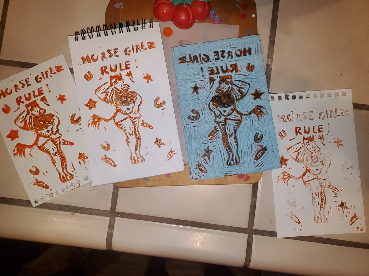 DudeTurnip's tweet photo. Horse girls just possessed me so I had to spread their message to the world #horsegirl #blockprinting #Stamp #trottogether #art #printmaking https://t.co/SKcw5njoFf