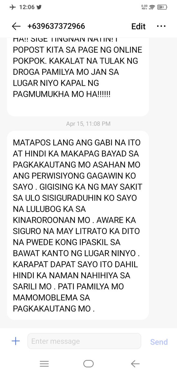 rhoan_go30's tweet photo. OLAs don't follow data privacy act. Harass and threat us victims.
SHUTDOWN ABUSIVE ONLINE LENDING APPS
#FightOnlineLoanSharks #UOVM 
@senatePH @IdolRaffyTulfo @SenGracePOE @WinGatchalian74 @Cynthia_Villar https://t.co/bGmMmcCSQf