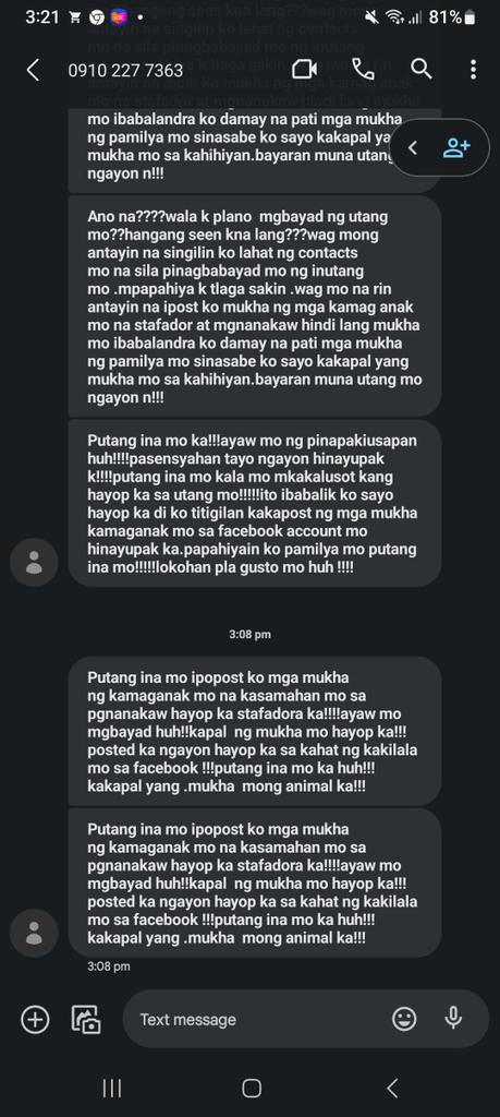 hadesathena2002's tweet photo. Tama bayang murahin at pahiyain ang mga tao
Pati mga contacts nila ay tatakuti nyo mumurahin nyo din

SHUT DOWN ILLEGAL AND ABUSIVE OLA
#FightOnlineLoanSharks
#UOVM @senatePH @IdolRaffyTulfo @WinGatchalian74 @SenGracePOE @Cynthia_Villar https://t.co/FdXDTtg6yv