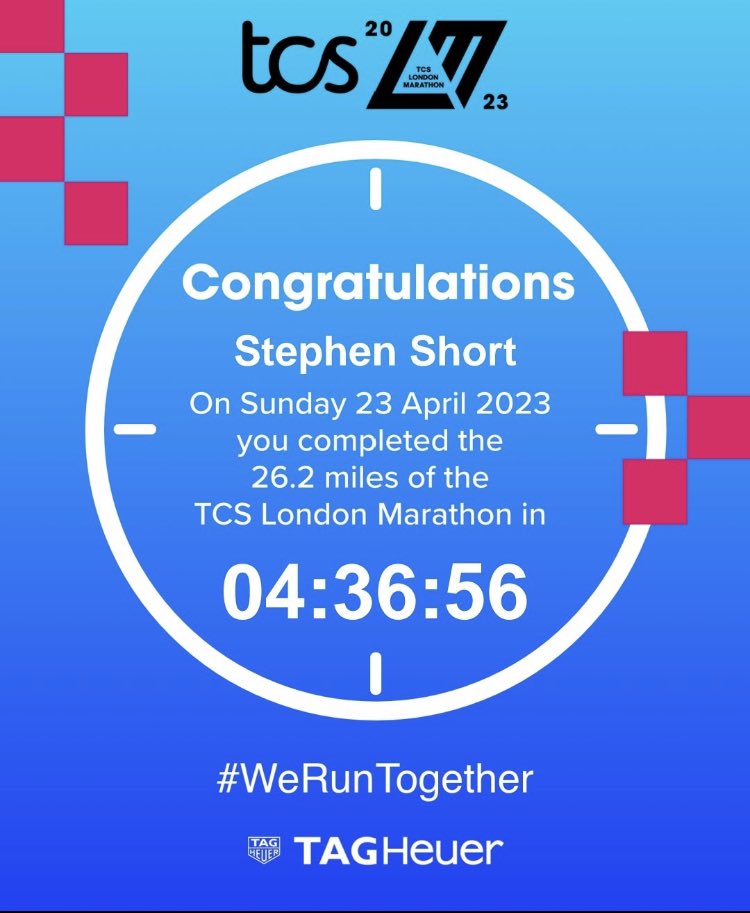 Last week Steve ran the London Marathon in memory of his father Bill.

Steve completed the marathon in 4:36.56 and has raised (to date) £6294 for <a href="/mndassoc/">MND Association</a> 

Thank you to everyone who kindly sponsored him:

justgiving.com/fundraising/St…