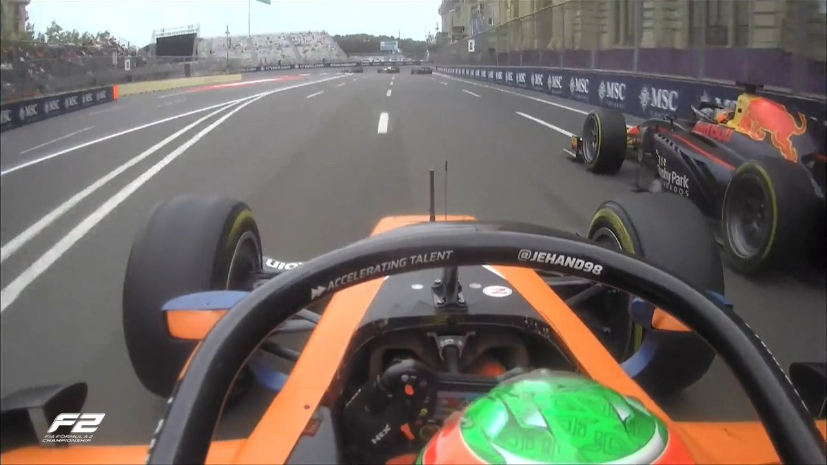 Formula2's tweet photo. LAP 10/29

The Maloney 🆚 Daruvala battle continues as the Indian driver gets back past for net-P8!

#AzerbaijanGP #F2 https://t.co/hwa9znZire