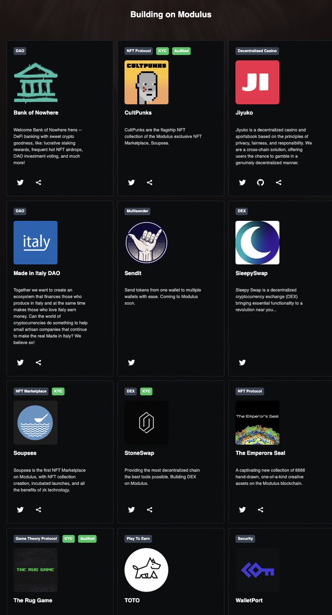 ModulusZK's tweet photo. The eagle-eyed among you may have spotted the new Projects section on https://t.co/Q5xhjFKb3X 👀

If you're starting to #BuildOnModulus and want to feature, just submit your info in the form below 👇

https://t.co/CVxiMVhtTF https://t.co/DoZarB6R5X