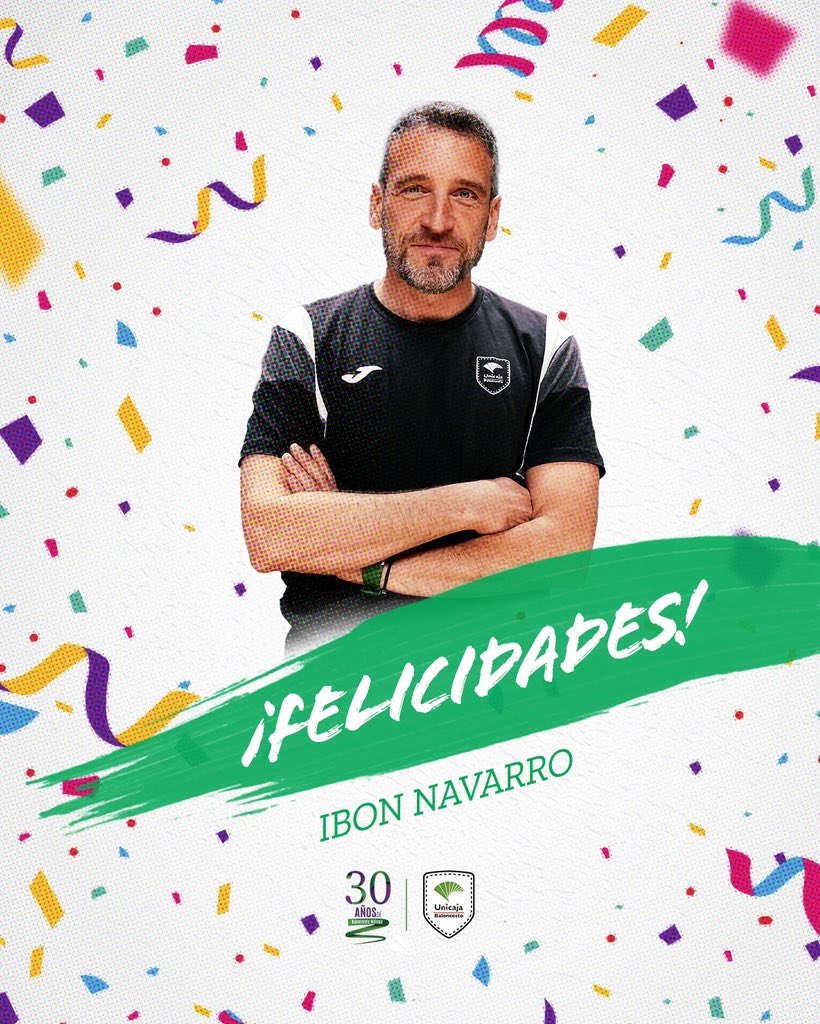 unicajaCB's tweet photo. 🎂 ¡Hoy es el cumpleaños del #coach!
🥳 ¡Felicidades, @ibonnavarro!
🎁 Ojalá tengas de regalo una victoria en el #Carpena
🤩 Dale RT este tuit para felicitarle
💚💜 #YoSoyDelUnicaja #FelicidadesIbon https://t.co/ryOOjCACcR