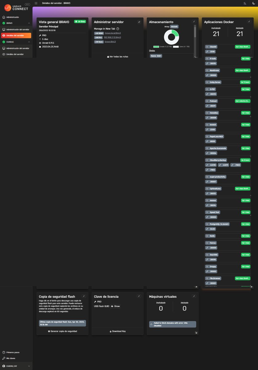 Eugeni_CAT's tweet image. 🖥️ New @UnraidOfficial Connect 😍 - Nuevo #UnRAID Connect una maravilla😎 ( unraid.net/connect )