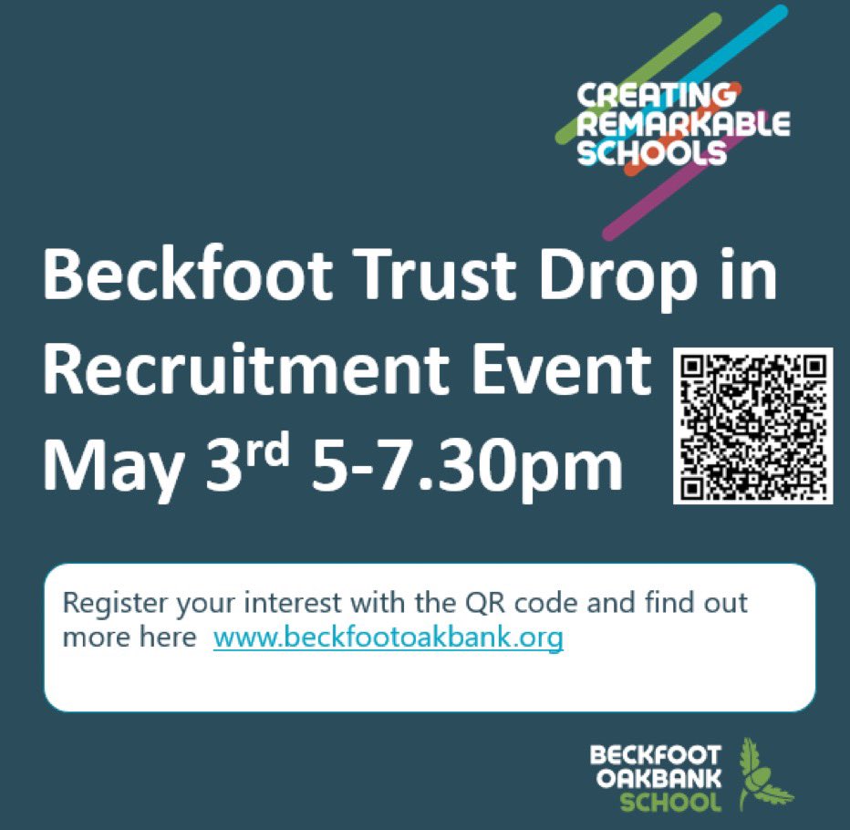 Shirley01756's tweet image. Talk to us about advertised roles, future opportunities and find out more about our trust. We are passionate about ‘creating remarkable schools where no child is left behind.’ Our People First Charter is authentic and lived. We are one trust where all belong. @BeckfootTrust