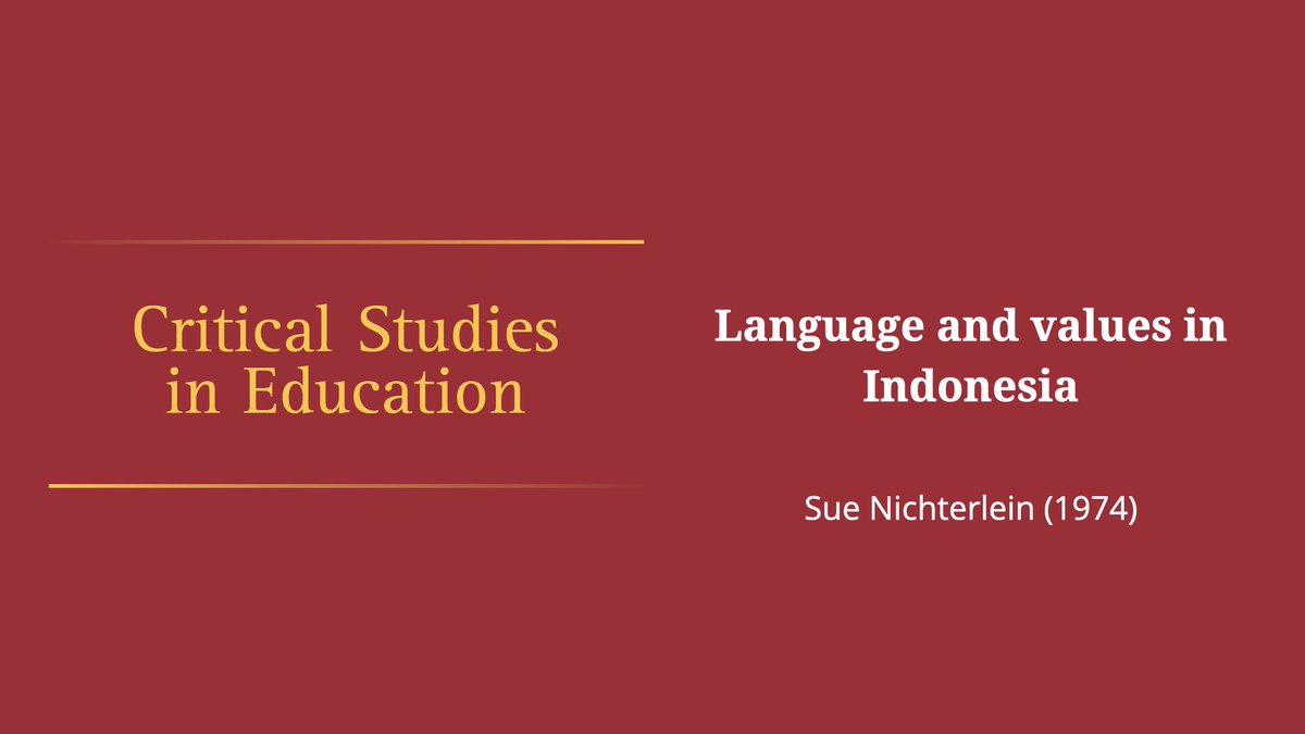 CritStudsEd's tweet photo. This week for #TimeMachineTuesday, we're in the year 1974 and Sue Nichterlein explores the dialectical relationship between Bahasa Indonesia, its users, and the social circumstances of its use. https://t.co/qdCmFXcGwX https://t.co/41lMNWfBq4