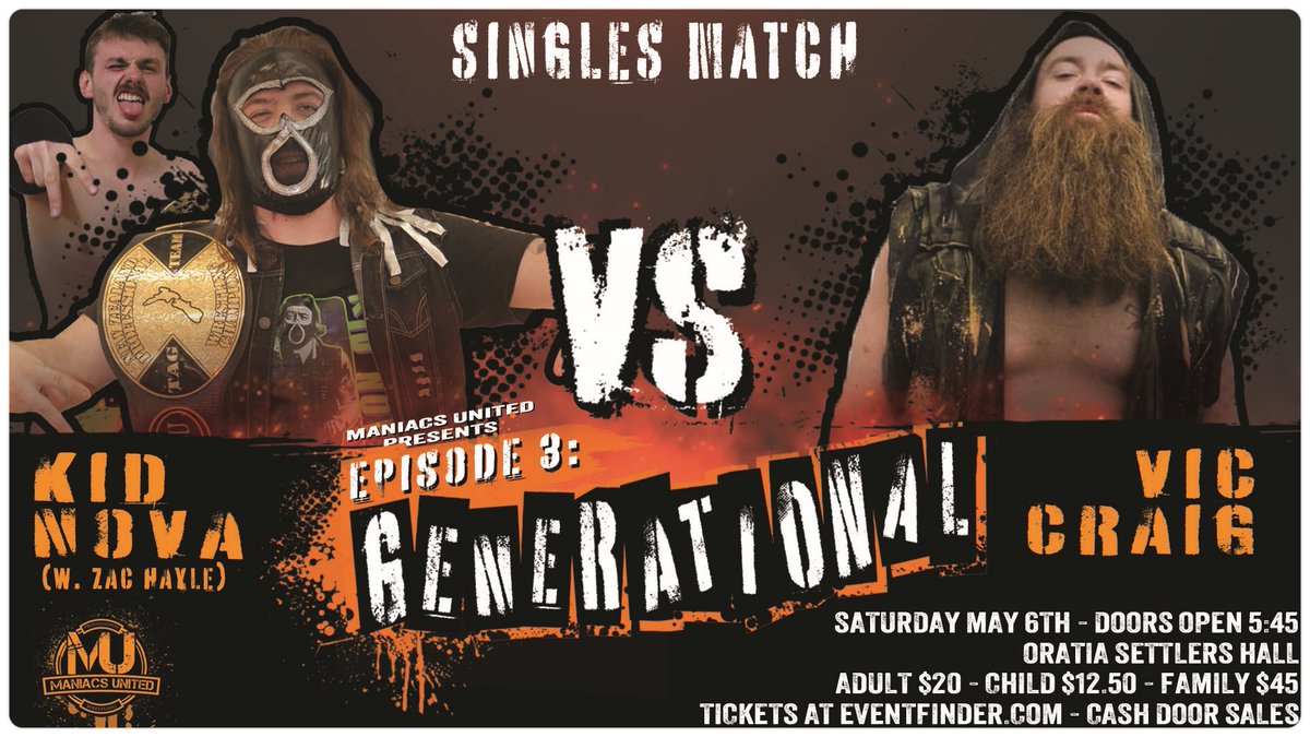 maniacsunited's tweet photo. .@RuggedVic cost @TheSuperNovaNZ a massive win against James Shaw at our last event so May 6th sees Nova looking to avenge that act! This time with @WhereIsZac at his side it’ll be much harder for Craig to pull his dastardly tricks! 

#Ep3Generational #thingstodo #prowrestling https://t.co/PqM5NzCAUK