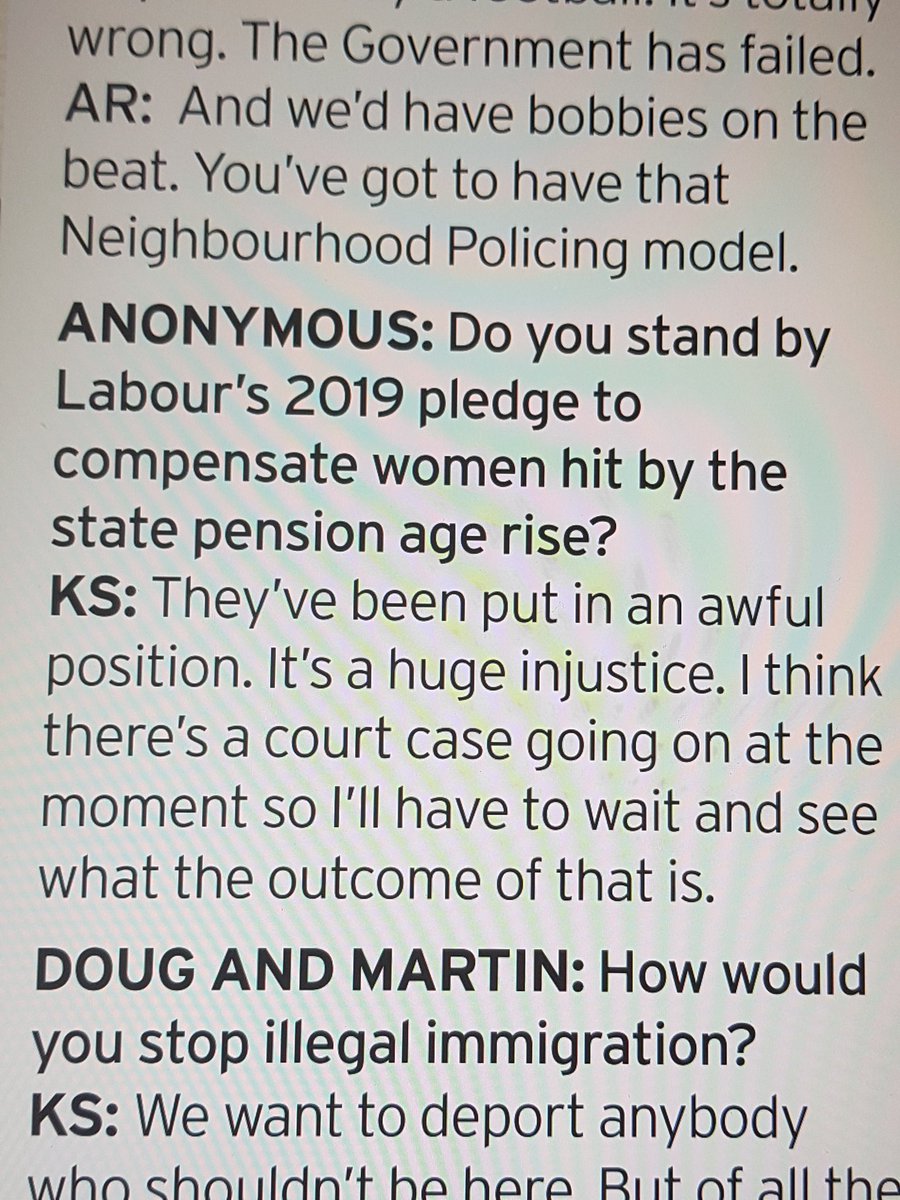 #50swomen
#FullRestitution 
Keir Starmer's response to question set by anonymous reader in Sunday Mirror today.