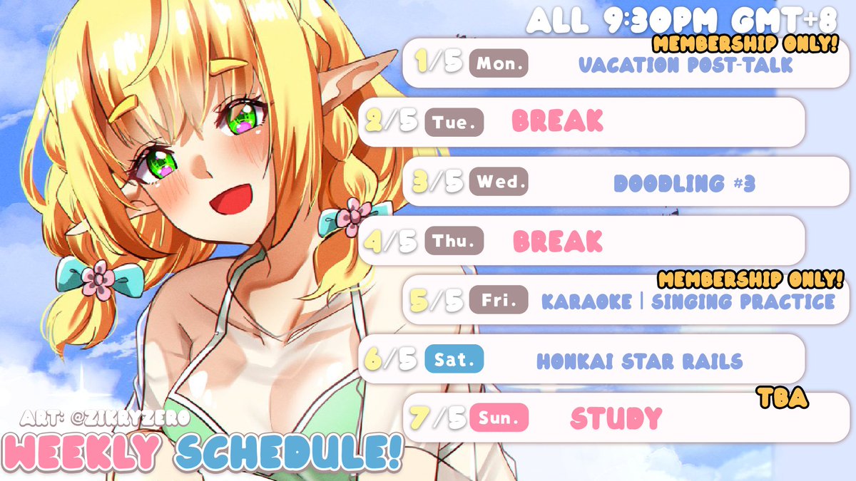 YufiMago's tweet photo. - ̥۪͙۪˚┊❛ Weekly Schedule ❜┊˚ ̥۪͙۪◌ 『 1 ~ 7 May 』
I'm back to stream magoo! (˵◕ ㅁ ◕˵✿)

○ SABAH VACATION Post-Talk 【 magochamp 】
● Doodling#3
○ Karaoke 【 magochamp 】
● Honkai Star Rails
○ Study Stream ???

#ElfStream #MagoCHAMP #EnVtuber #MyVT #新人Vtuber https://t.co/pyOWX3hVn5