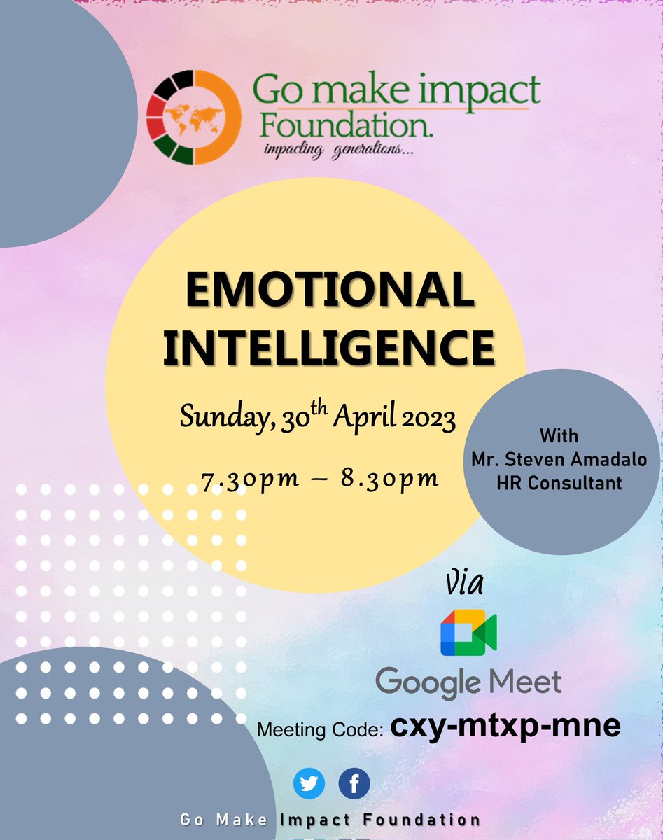 GMI_Foundation's tweet photo. Emotional Intelligence (EI) is the ability to manage both your own emotions and understand the emotions of people around you.

Join us today virtually via Google Meet as from 7.30pm as we dig deep and understand better on this topic. 

#EmotionalIntelligence #ImpactingGenerations https://t.co/q6KXjtzAOJ