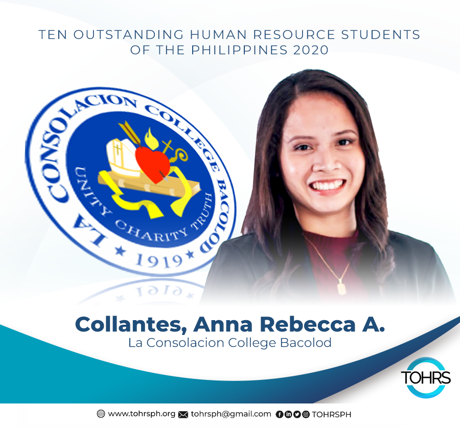 tohrsph's tweet photo. Anna Rebecca Acosido Collantes - La Consolacion College Bacolod.

#TOHRS2020 #HREAP https://t.co/lCw8QiBXpR