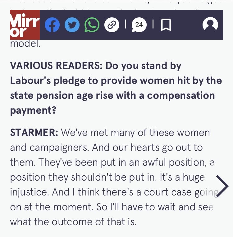 It’s not sympathy #WASPI women want from ⁦⁦you ⁦@Keir_Starmer⁩ . We need a commitment to #FairandFastCompensation from ⁦@UKLabour⁩ which you could give right now. No need to wait for ⁦@PHSOmbudsman⁩ to complete investigation.  Not good enough.