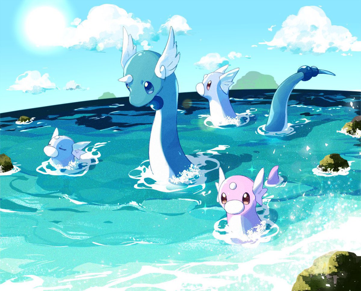 pokemon (creature) no humans water day outdoors cloud sky  illustration images
