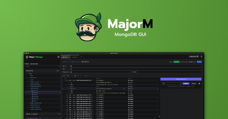 MajorM_app's tweet photo. I'm a developer that created a new MongoDB GUI because I was missing features like the visual query builder, relational navigation, and much more... Check it out and let me know what you think!
✅ Download for free